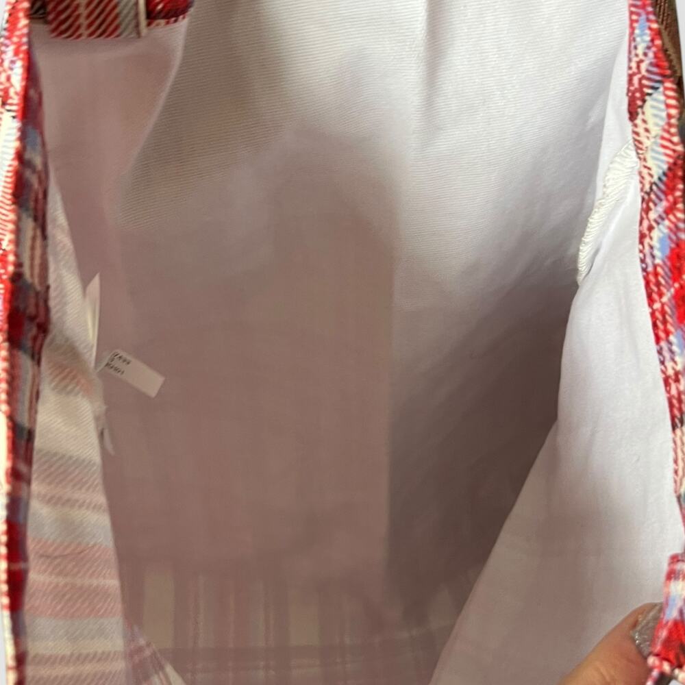 J. Crew RE-IMAGINED Red, White, & Light Blue Plaid 100% Cotton Tote Bag One Size - Picture 6 of 10